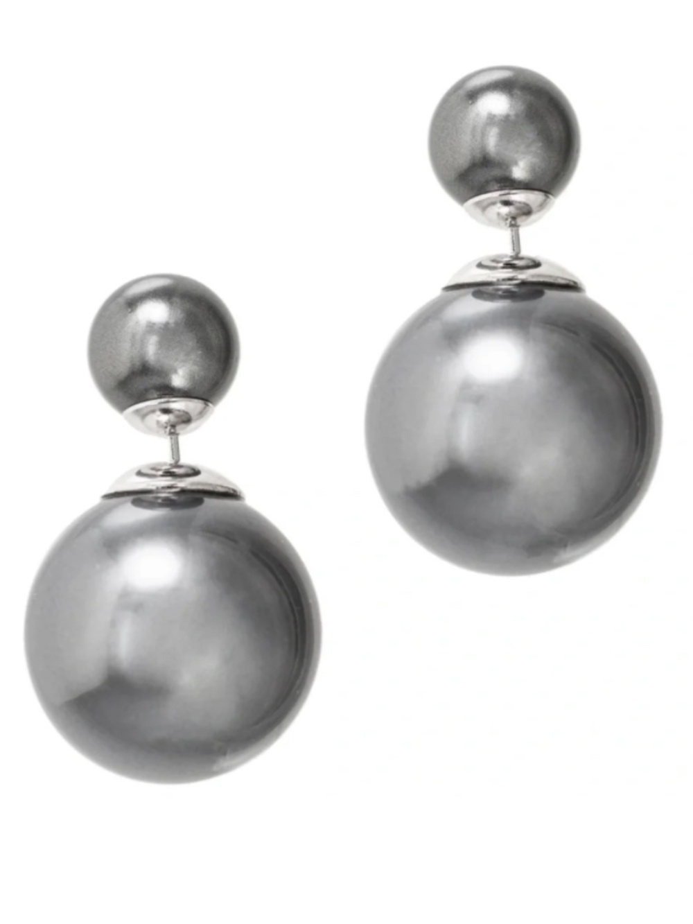 Sterling Silver Double Sided Pearl Ball Earrings Gray 925